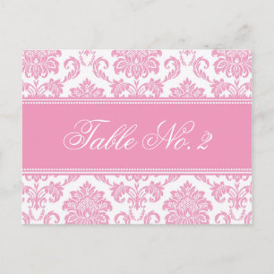 Pink Damask Wedding Table Number Postcard