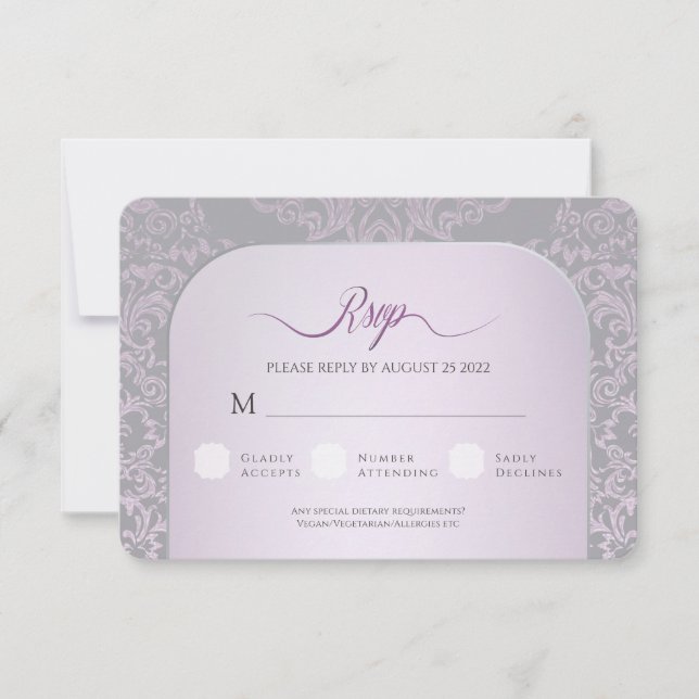 Pink Damask Wedding Thank You Photo Card (Front)