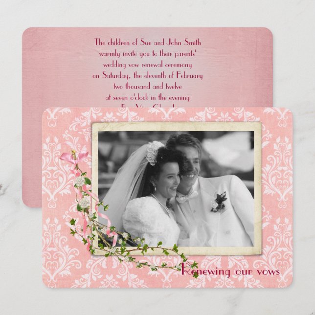 Pink Damask  Wedding Vow Renewal Invitation (Front/Back)