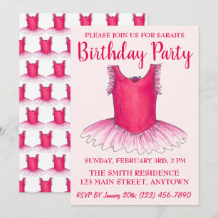 Pink Dance Ballerina Tutu Ballet Birthday Party Invitation