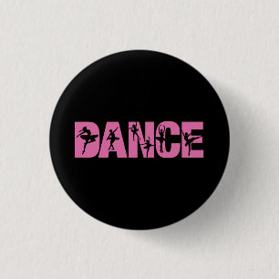Pink DANCE with Ballerina Cutouts 1 Inch Round Button