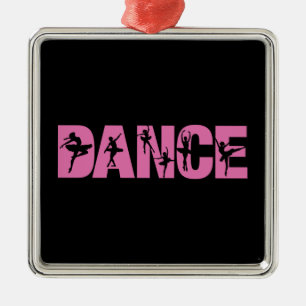 Pink DANCE with Ballerina Cutouts Metal Ornament