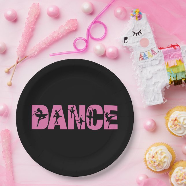 Pink DANCE with Ballerina Cutouts Paper Plate (Party)