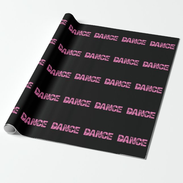 Pink DANCE with Ballerina Cutouts Wrapping Paper (Unrolled)