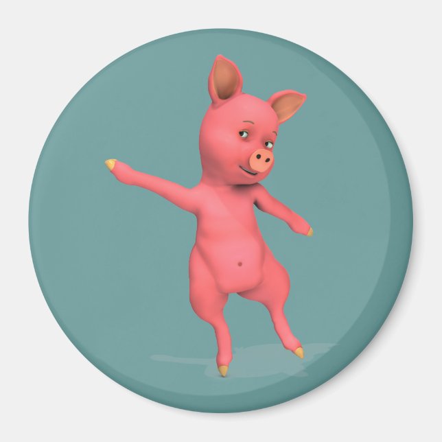 Pink Dancing Pig Magnet (Front)