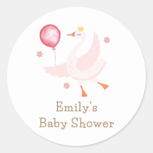 Pink Dancing Princess Swan Balloon Baby Shower  Classic Round Sticker