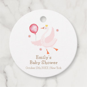 Pink Dancing Princess Swan Balloon Baby Shower  Favour Tags