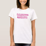 pink dancing queens, last disco bachelorette party T-Shirt<br><div class="desc">Step back into the retro era with our last disco themed bachelorette t-shirt. Emblazoned with the phrase "dancing queens", this hot pink tee is a fun, funky essential for your bachelorette party crew. It embodies a simple and modern design with a shiny disco ball print, reminding you of those groovy...</div>
