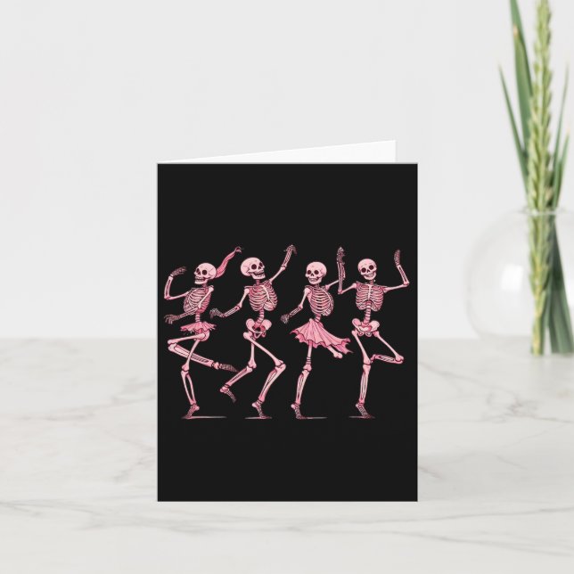 Pink Dancing Skeletons Dance Day Of Dead Halloween Card (Front)
