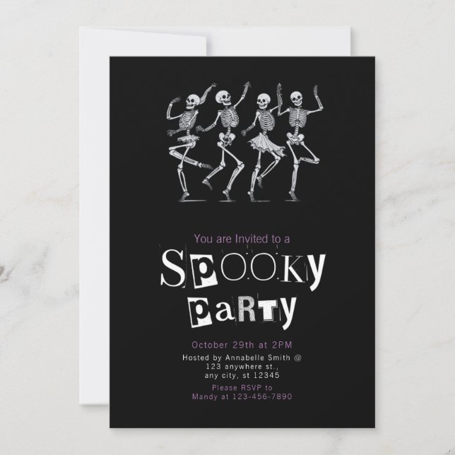 Pink Dancing Skeletons Minimalist Halloween Party Invitation (Front)