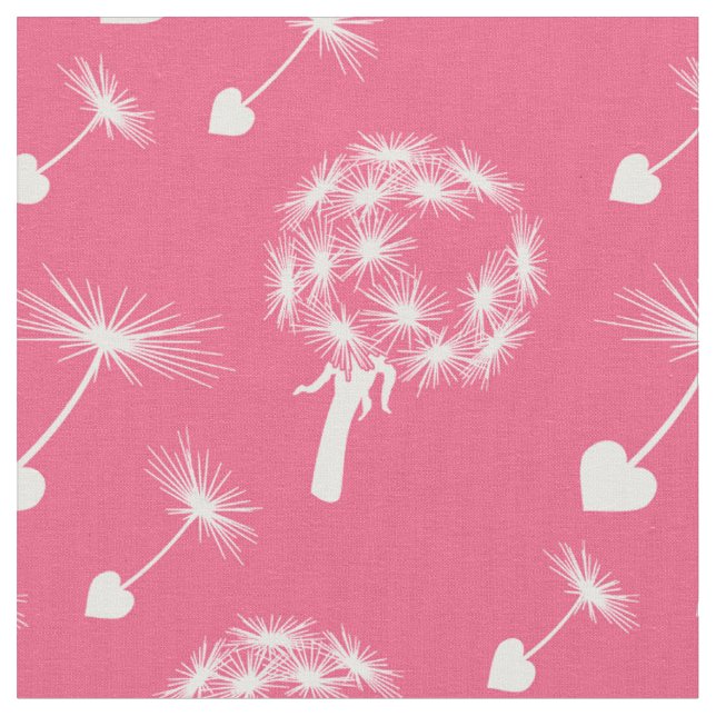 Pink Dandelion Heart Seeds Fabric (Close Up)