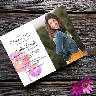 Pink Dandelion Photo Celebration of Life Card