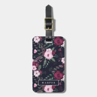 Pink & Dark Blue Rose Pattern Custom Name Address