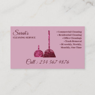 Pink Dark Bright Cleaning Service Janitorial Business Card