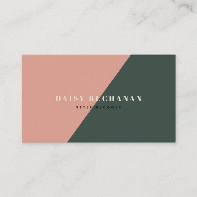 Pink & Dark Green Stylish Block Business Card (Front)