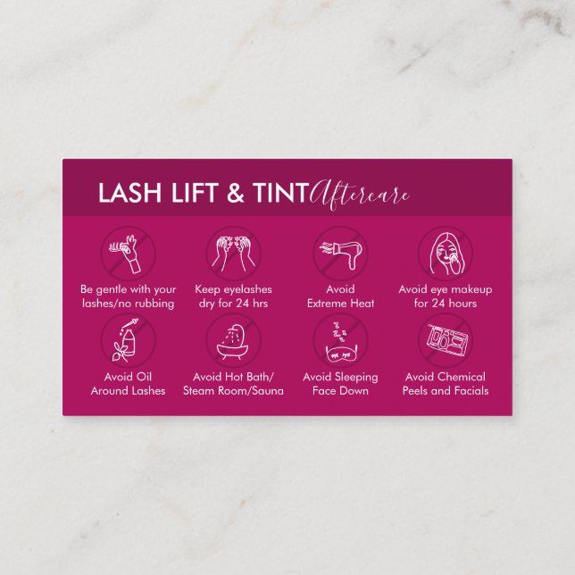 Pink Dark Lash Lift Tint Aftercare Instruction Business Card (Back)