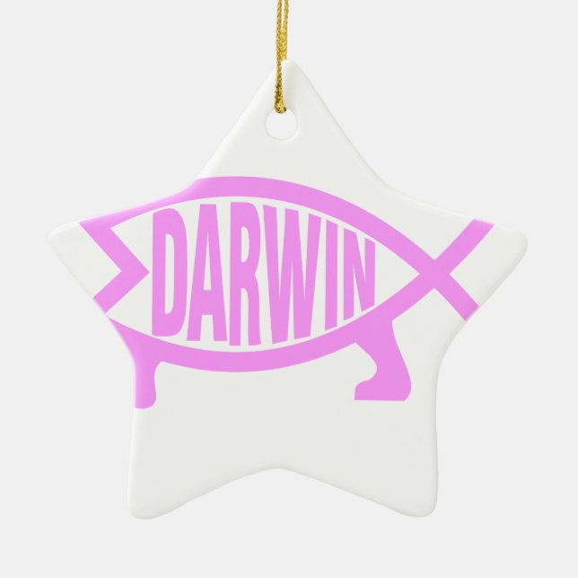 Pink Darwin Fish Ceramic Ornament (Front)