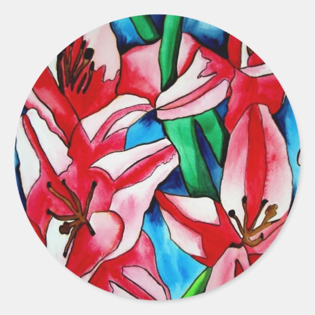 Pink Day lily watercolor art painting Classic Round Sticker (Front)