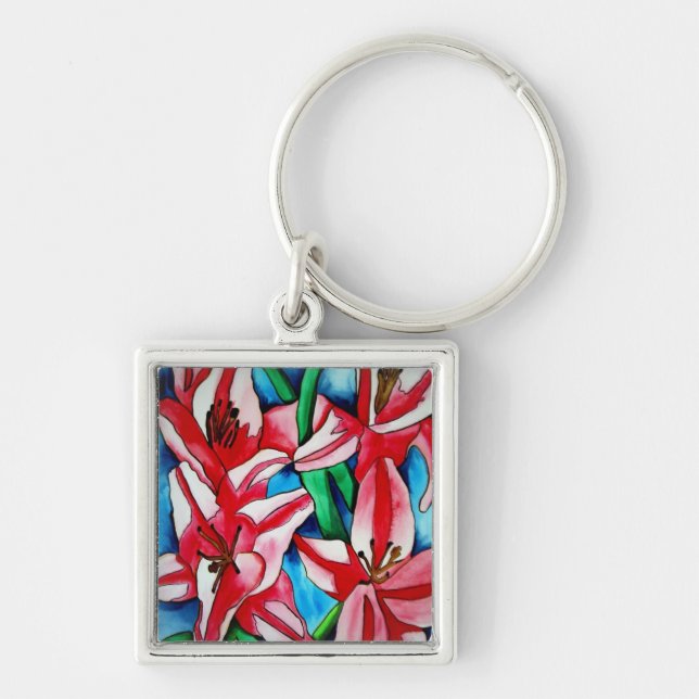 Pink Day lily watercolor art painting Keychain (Front)