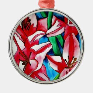 Pink Day lily watercolor art painting Metal Ornament