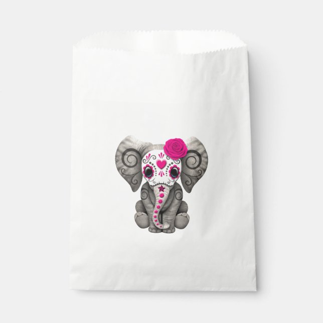 Pink Day of the Dead Elephant Favour Bag (Front)