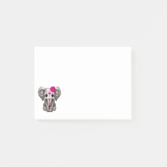 Pink Day of the Dead Elephant Post-it Notes (Front)