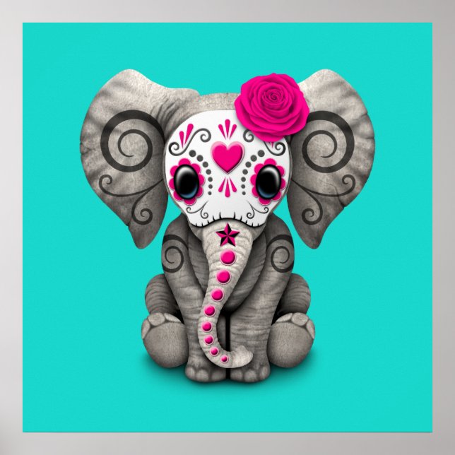 Pink Day of the Dead Elephant Poster (Front)