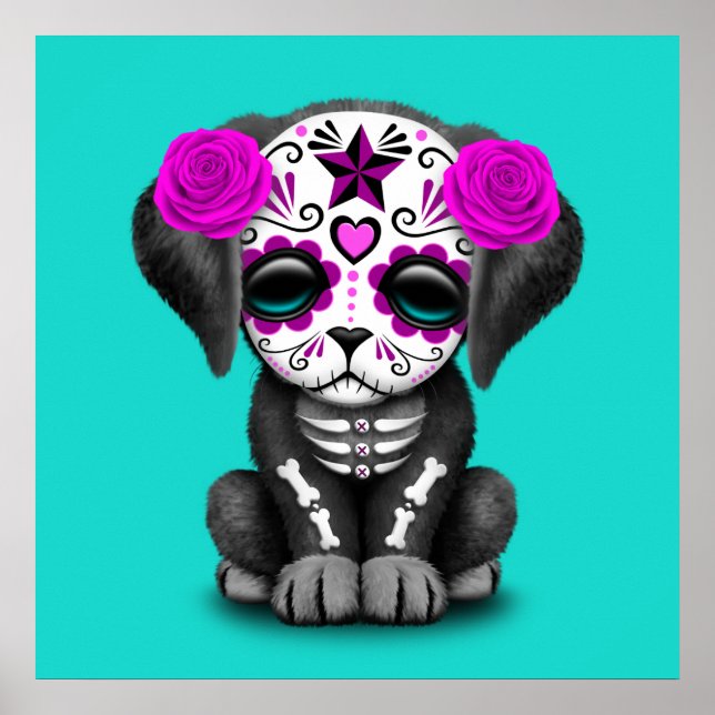 Pink Day of the Dead Puppy Dog Poster (Front)