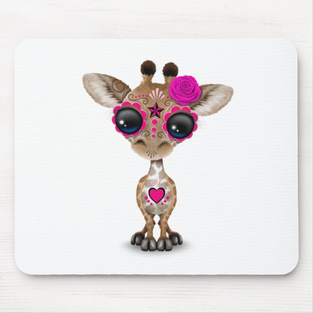 Pink Day of the Dead Sugar Skull Baby Giraffe Mouse Pad (Front)