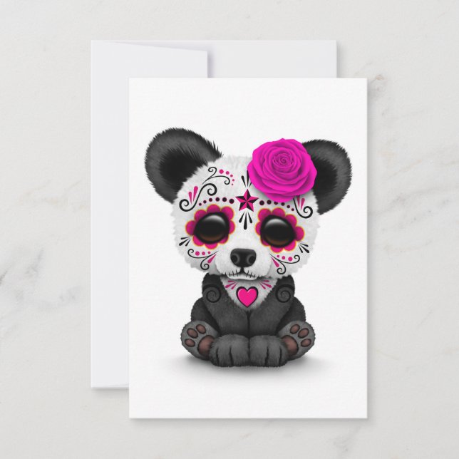 Pink Day of the Dead Sugar Skull Panda on White (Front)