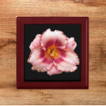 Pink Daylily Bloom on Black Floral Gift Box<br><div class="desc">Store trinkets,  jewellery and other small keepsakes in this wooden gift box with ceramic tile that features the photo image of a pink Daylily bloom on a black background. A lovely,  floral design! Select your gift box size and colour.</div>