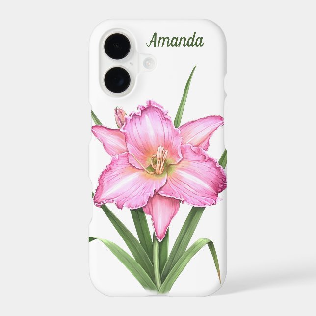 Pink Daylily Botanical Art Personalized (Back)