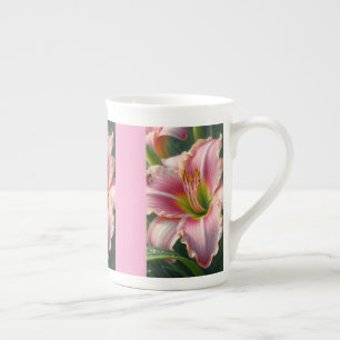 Pink Daylily Floral Bone China Mug