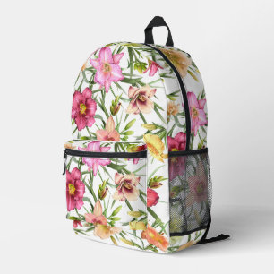 Pink Daylily Flowers Botanical Art  Printed Backpack