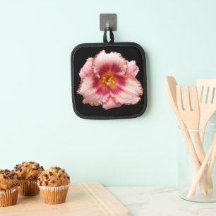 Pink Daylily on Black Floral Pot Holder