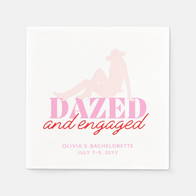 Pink Dazed & Engaged Bachelorette Party Napkin (Front)