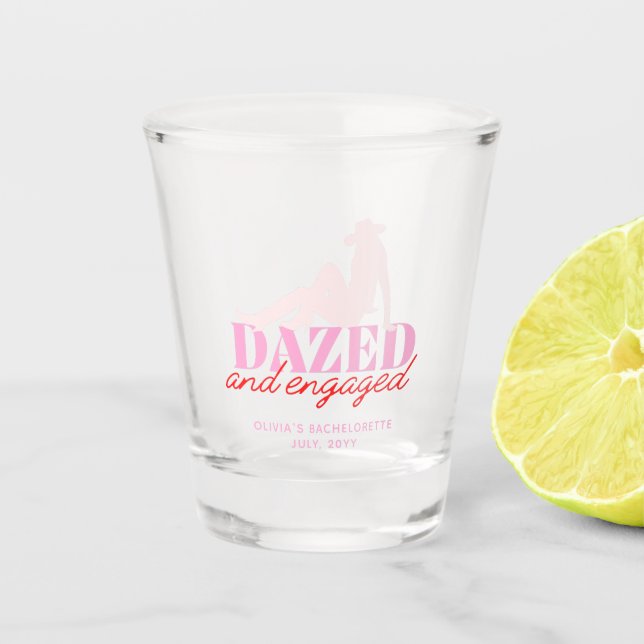 Pink Dazed & Engaged Bachelorette Party Shot Glass (Front)