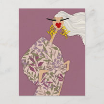 Pink Dazzling Style Glam Fashion Art Postcard