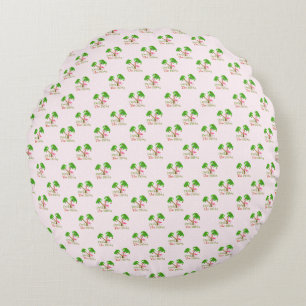 Pink Deck The Palms Tropical Christmas Santa Flami Round Pillow