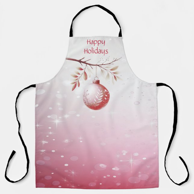 Pink Decorative Christmas Ball Holiday Apron (Front)