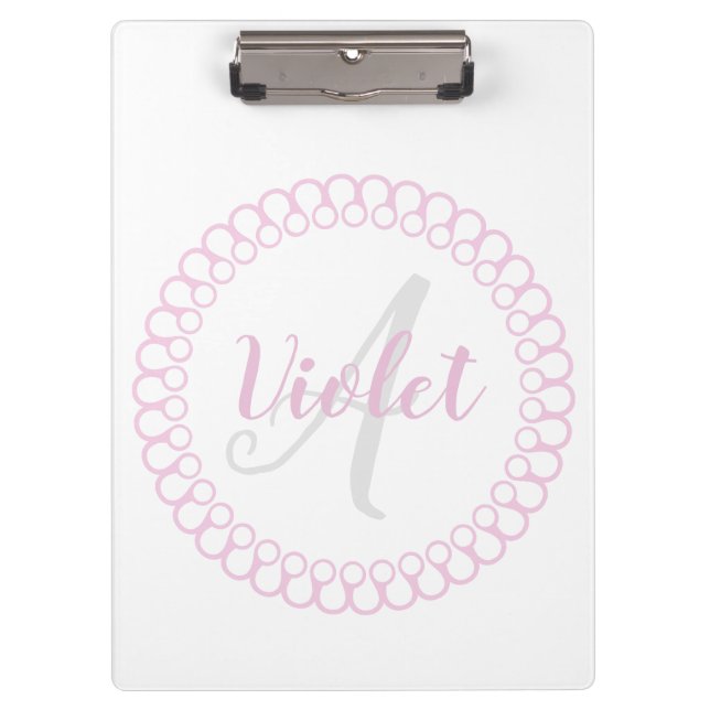 Pink Decorative Circle Monogram Clipboard (Front)