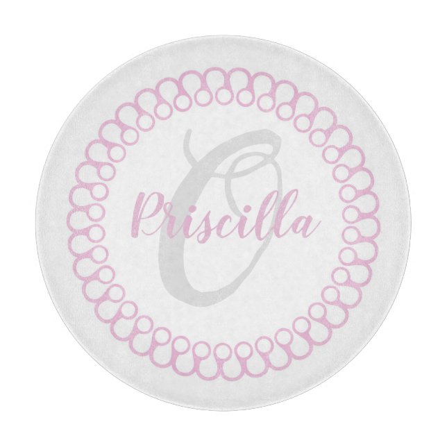 Pink Decorative Circle Monogram Cutting Board (Front)
