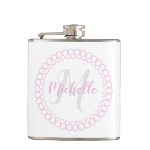 Pink Decorative Circle Monogram Flask