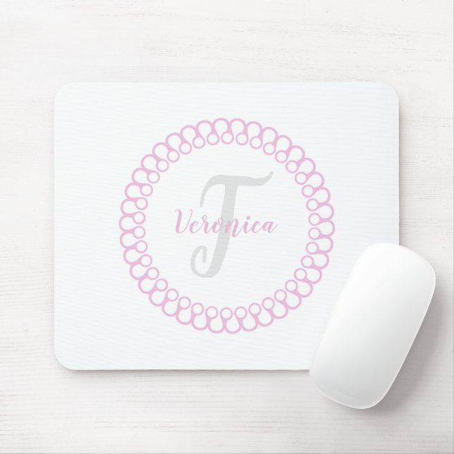 Pink Decorative Circle Monogram Mouse Pad (With Mouse)