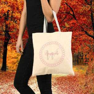 Pink Decorative Circle Personalize Monogram Tote Bag