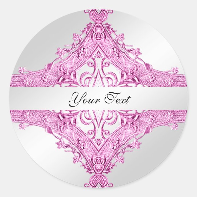 Pink Decorative Floral Classic Round Sticker (Front)