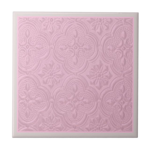 Pink Decorative Floral Pattern Tile (Front)