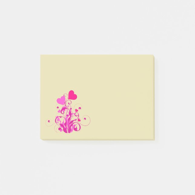 Pink Decorative hearts with Swirls and Curls Post-it Notes (Front)