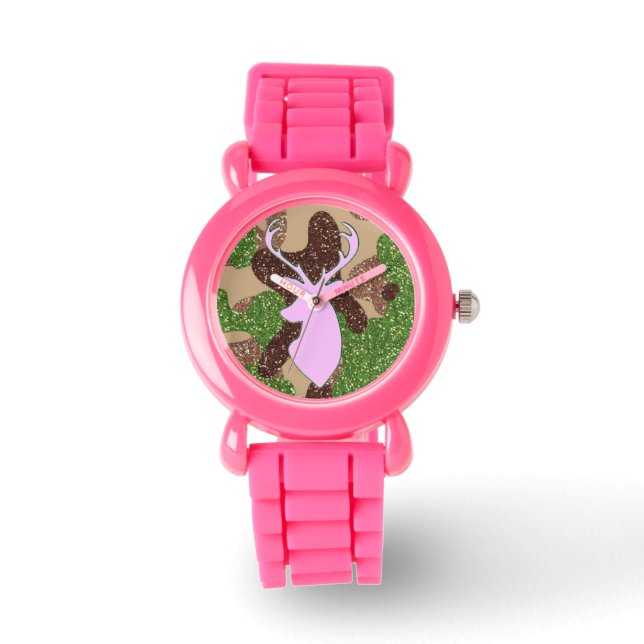 Pink deer and glitter camo Watch (Front)