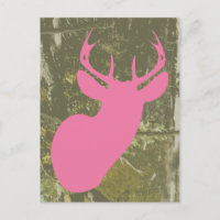 Pink Deer + Camo Birthday Postcard Invite